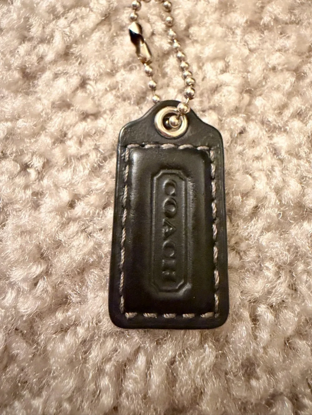 Coach Black Leather Key Tag with Silver Chain - Picture 2 of 4